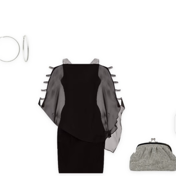 Beaded cold shoulder Dress 3/4 Sleeve Embellished Cape Sheath Dress L Petite MSK - Picture 4 of 10